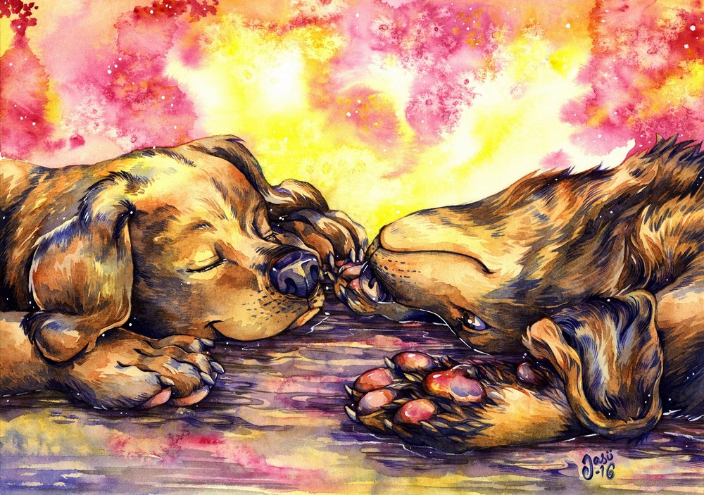 Original Painting - Puppy Siblings